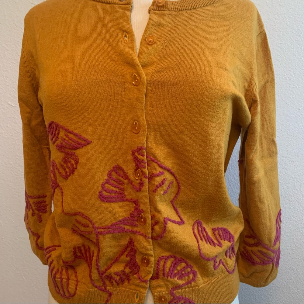 Women's Mustard Cardigan with Purple Accents
